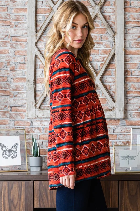 Heimish Full Size Geometric Button Detail Long Sleeve Babydoll Top - Image 3