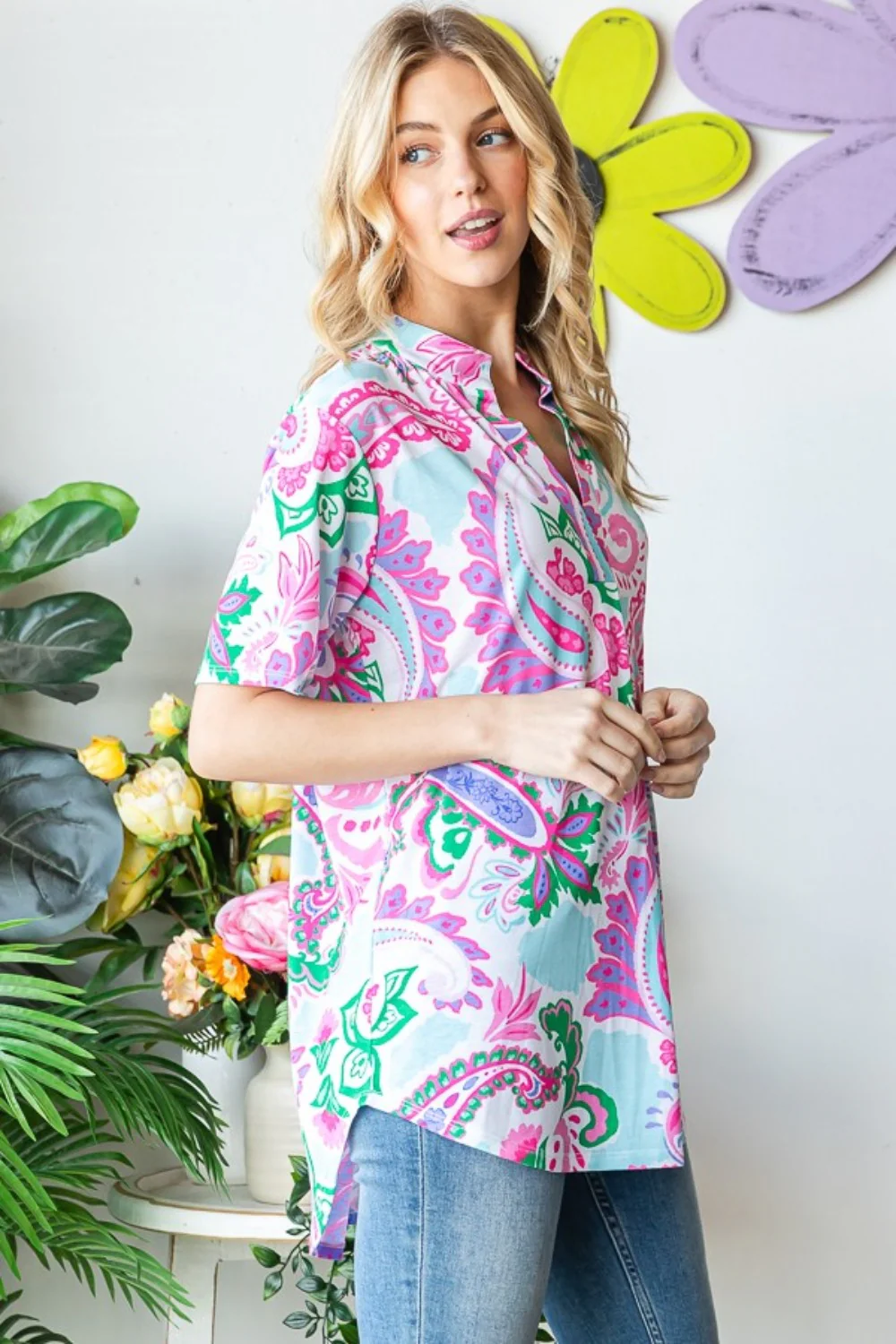 Heimish Full Size Paisley Print Short Sleeve Top - Image 3