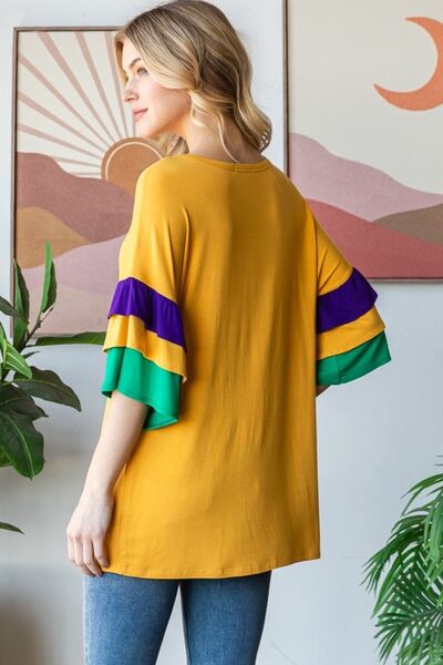 Heimish Full Size Round Neck Color Block Ruffled Half Sleeve Top Plus Size - Image 5