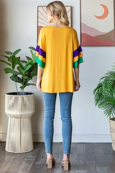 Heimish Full Size Round Neck Color Block Ruffled Half Sleeve Top Plus Size - Image 6