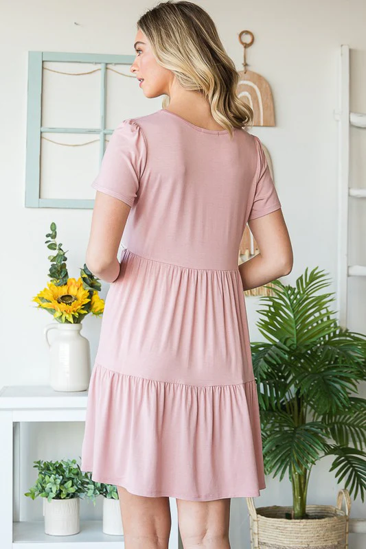 Heimish Full Size Solid Mini Tiered Dress with Pompom Lace Plus Size - Image 2