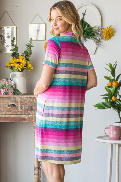 Heimish Full Size Striped Short Sleeve Mini Tee Dress Plus Size - Image 11