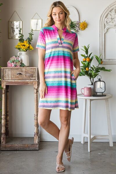 Heimish Full Size Striped Short Sleeve Mini Tee Dress Plus Size - Image 12