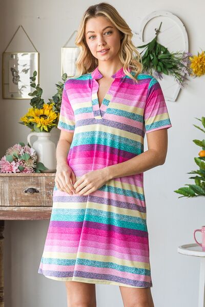 Heimish Full Size Striped Short Sleeve Mini Tee Dress Plus Size - Image 3