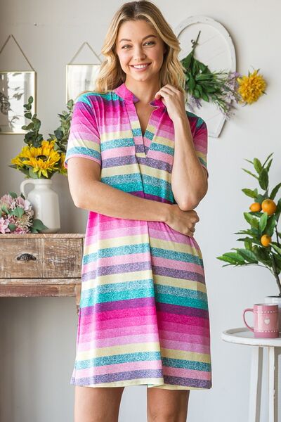 Heimish Full Size Striped Short Sleeve Mini Tee Dress Plus Size - Image 4