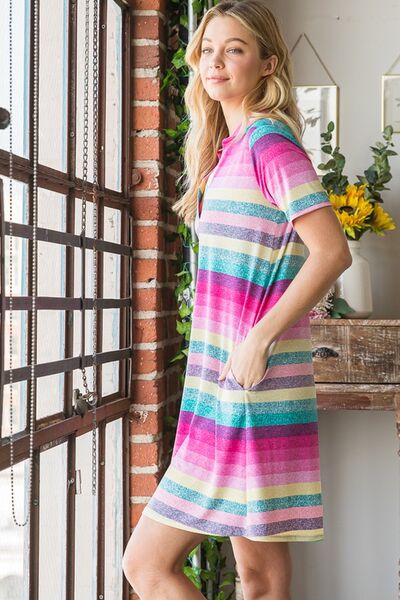 Heimish Full Size Striped Short Sleeve Mini Tee Dress Plus Size - Image 7