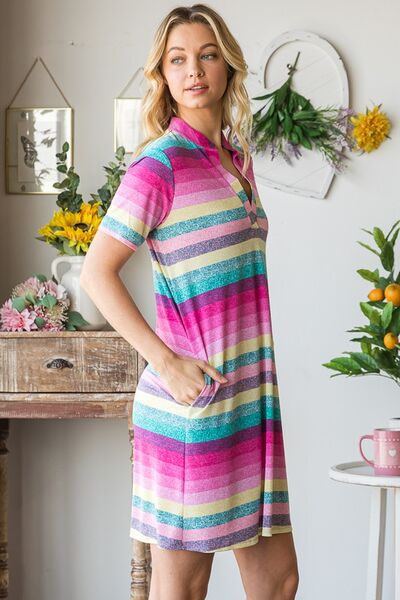 Heimish Full Size Striped Short Sleeve Mini Tee Dress Plus Size - Image 9