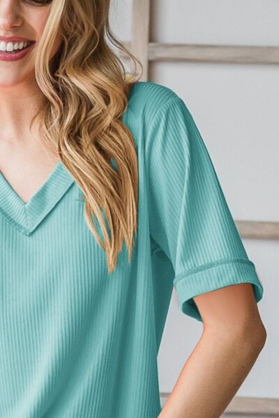 Heimish Full Size V-Neck Half Sleeve T-Shirt Plus Size - Image 2