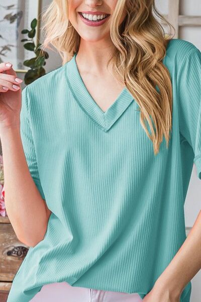 Heimish Full Size V-Neck Half Sleeve T-Shirt Plus Size - Image 3