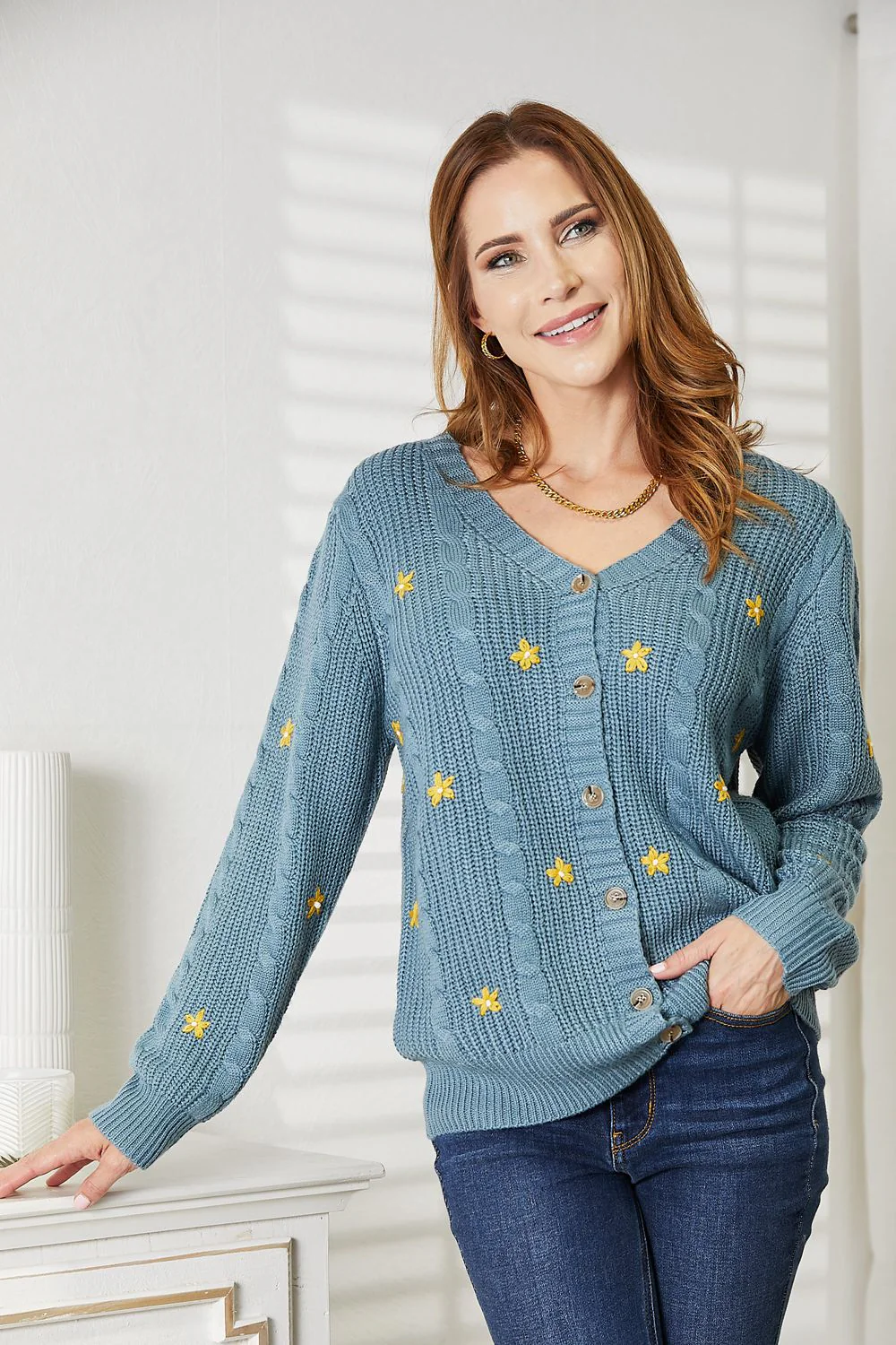 HEYSON Full Size Floral Embroidered Cable Cardigan - Image 6