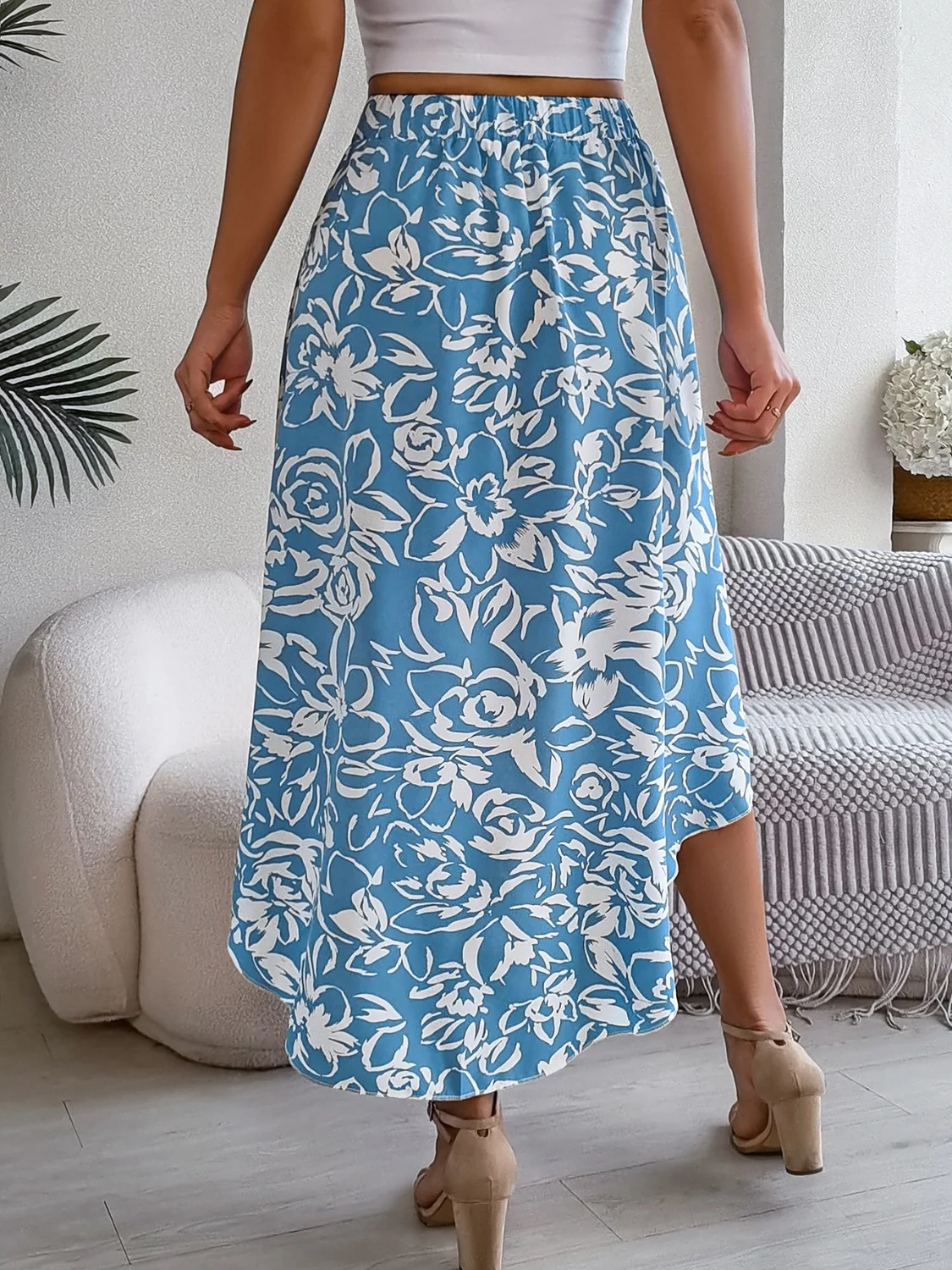 High-Low Printed High Waist Skirt - Image 3