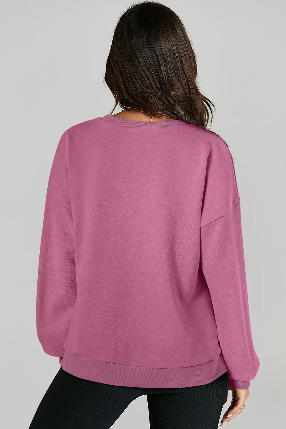High-Low Round Neck Long Sleeve Sweatshirt - Image 18