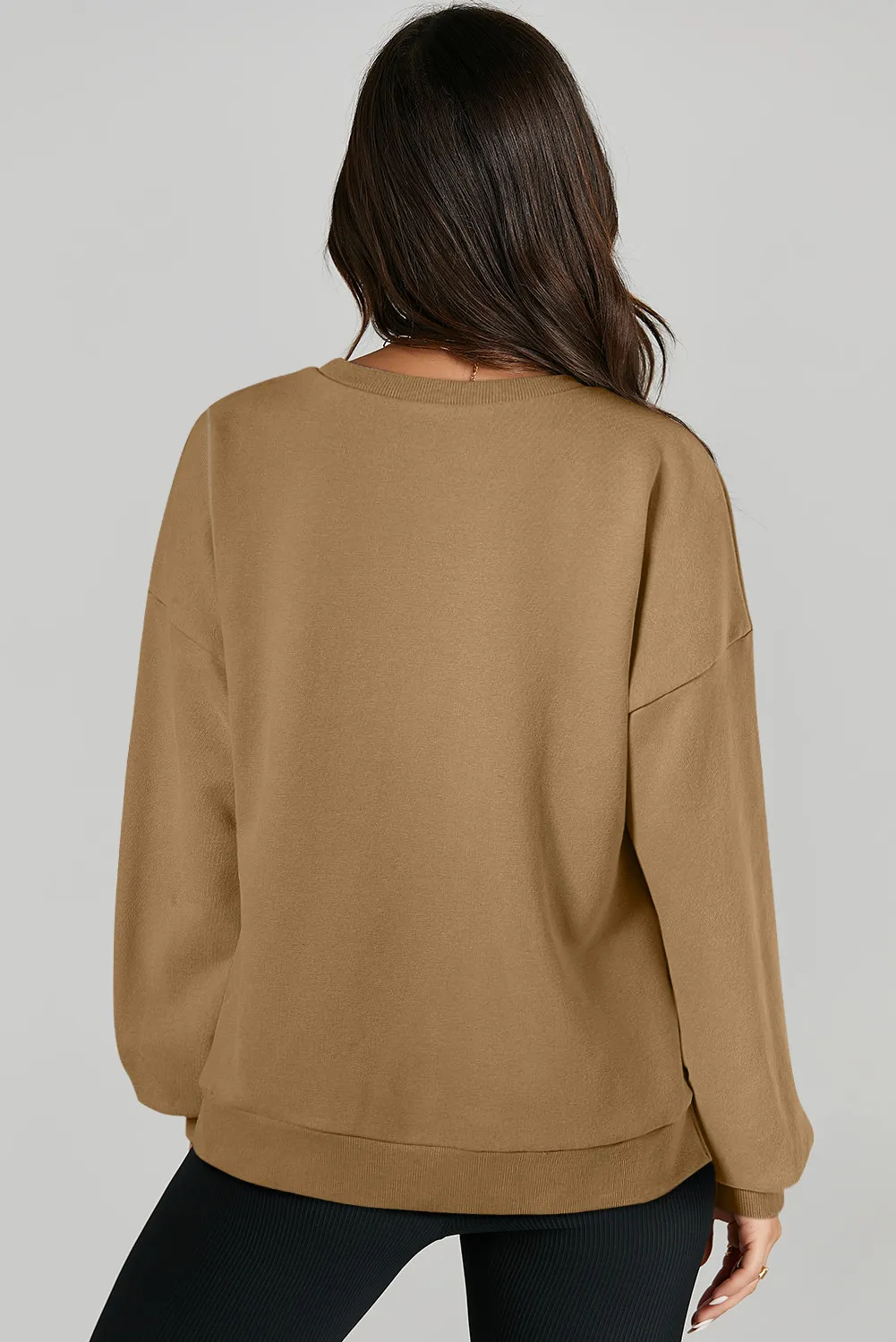 High-Low Round Neck Long Sleeve Sweatshirt - Image 2
