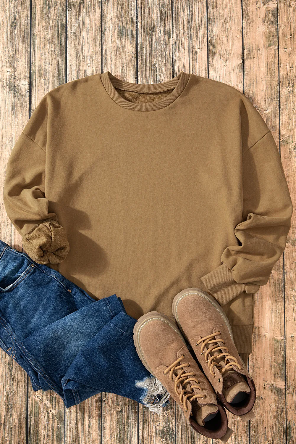 High-Low Round Neck Long Sleeve Sweatshirt - Image 3