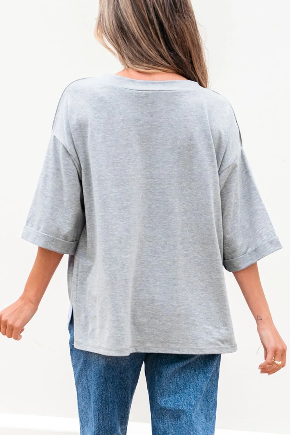 High Raglan Half Sleeve V Neck Oversized T Shirt - Image 3