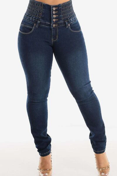 High Waist Buttoned Skinny Hip Lifting Jeans - Image 7