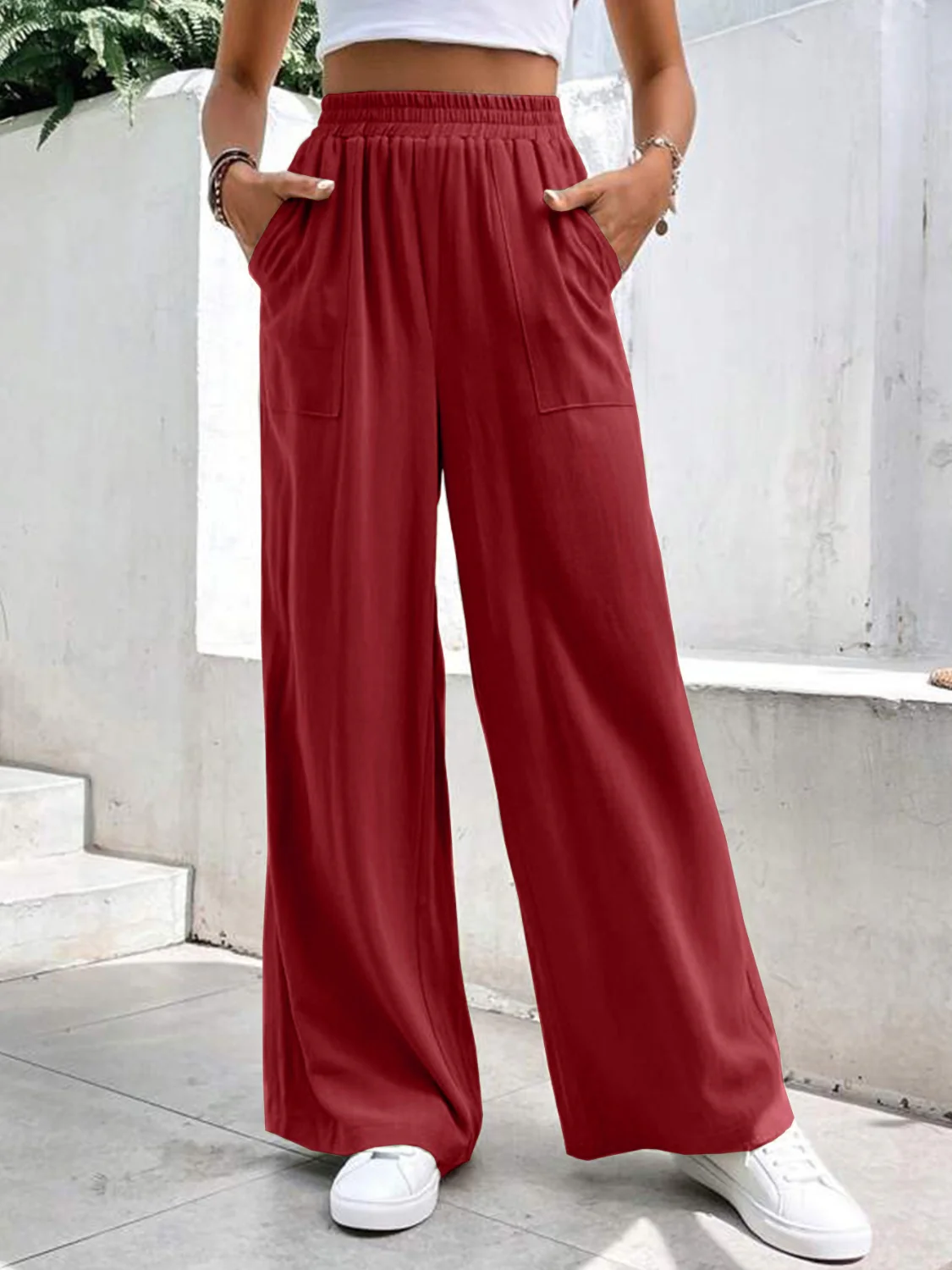High Waist Wide Leg Pants with Pockets - Image 9