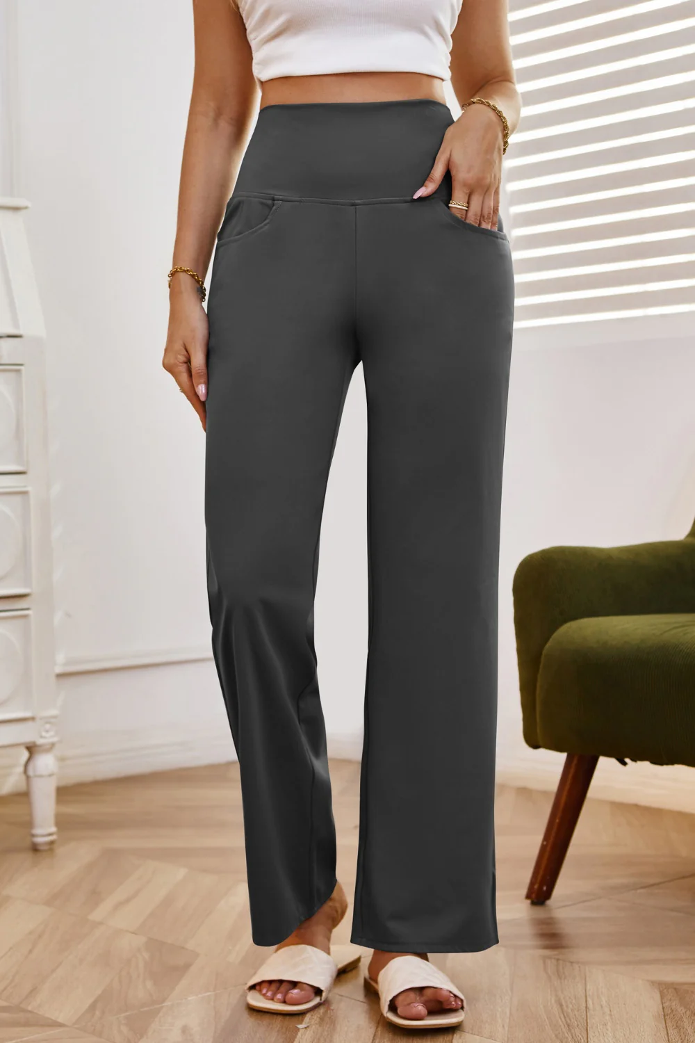 High Waist Wide Leg Pants with Pockets - Image 15