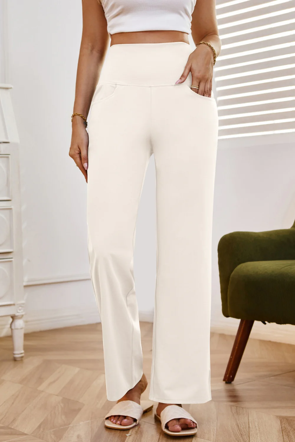 High Waist Wide Leg Pants with Pockets - Image 19