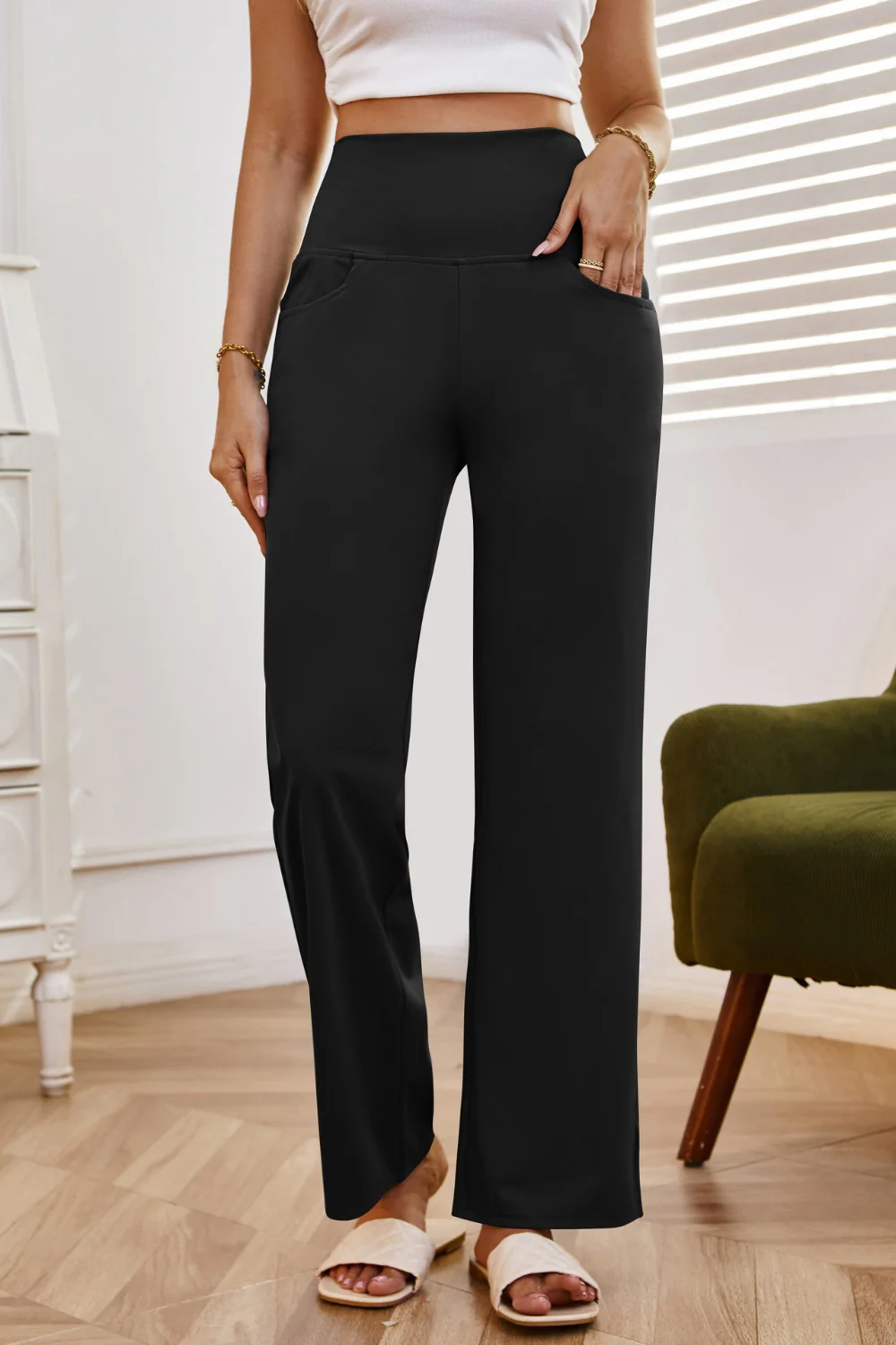 High Waist Wide Leg Pants with Pockets - Image 27