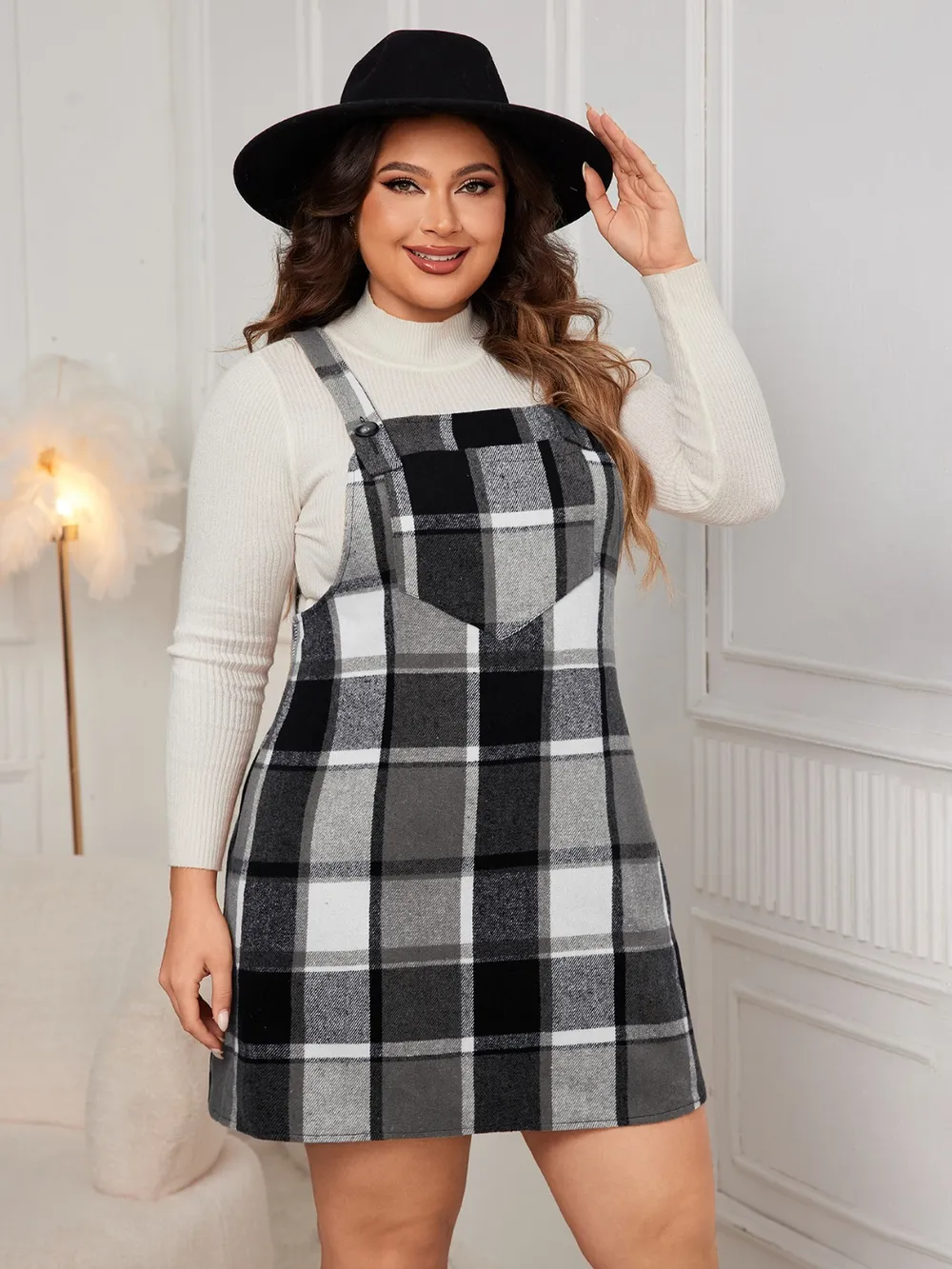 Honey Plus Size Plaid Wide Strap Overall Dress - Image 11