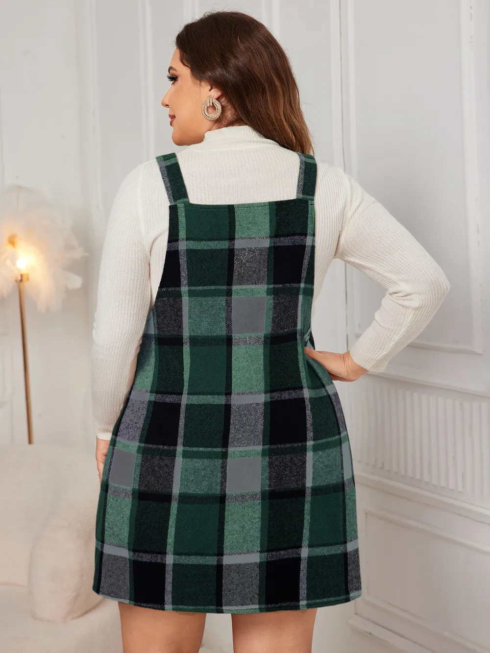 Honey Plus Size Plaid Wide Strap Overall Dress - Image 14