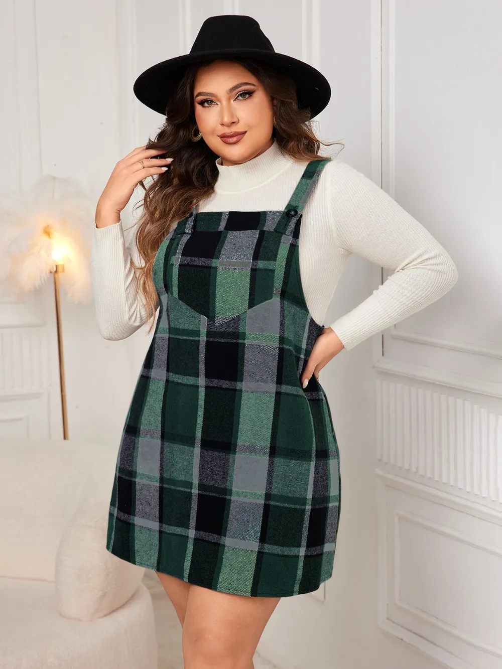 Honey Plus Size Plaid Wide Strap Overall Dress - Image 16
