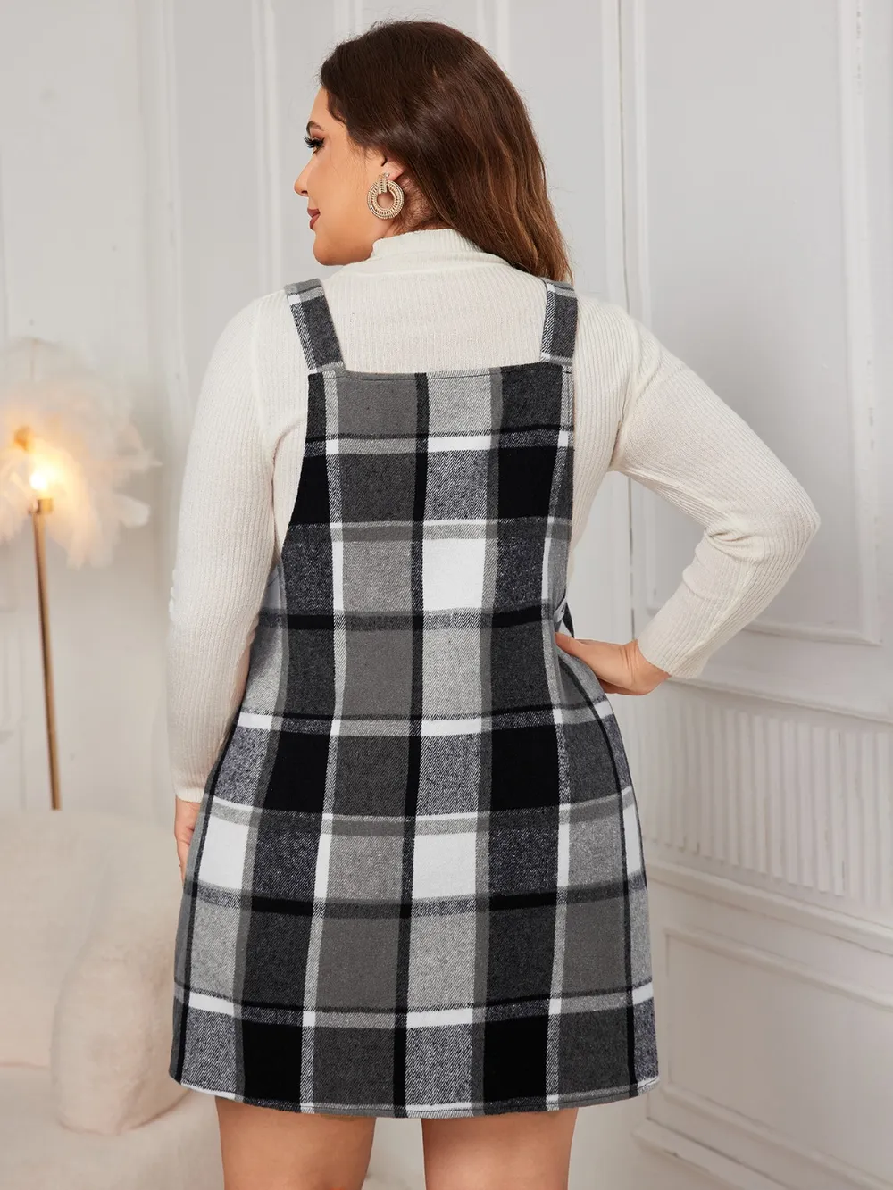 Honey Plus Size Plaid Wide Strap Overall Dress - Image 8