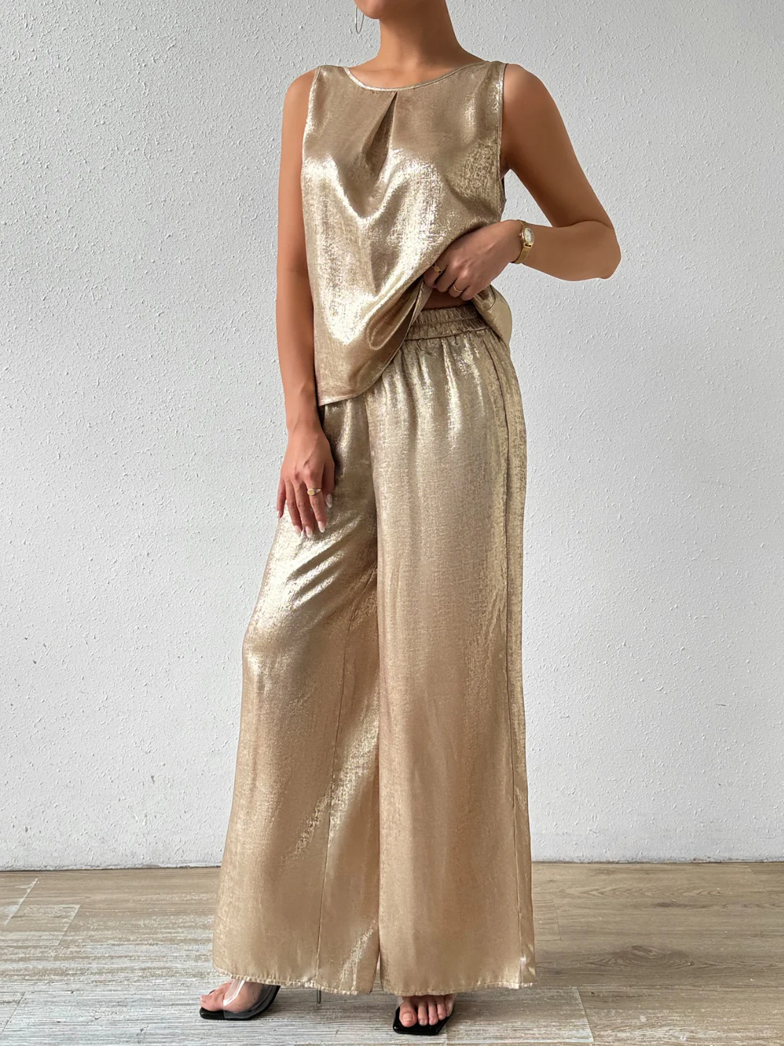 Honey Round Neck Sleeveless Top and Pants Set - Image 3