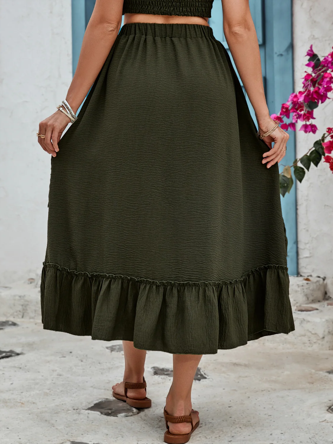 Honey Ruffled Elastic Waist Midi Skirt - Image 2