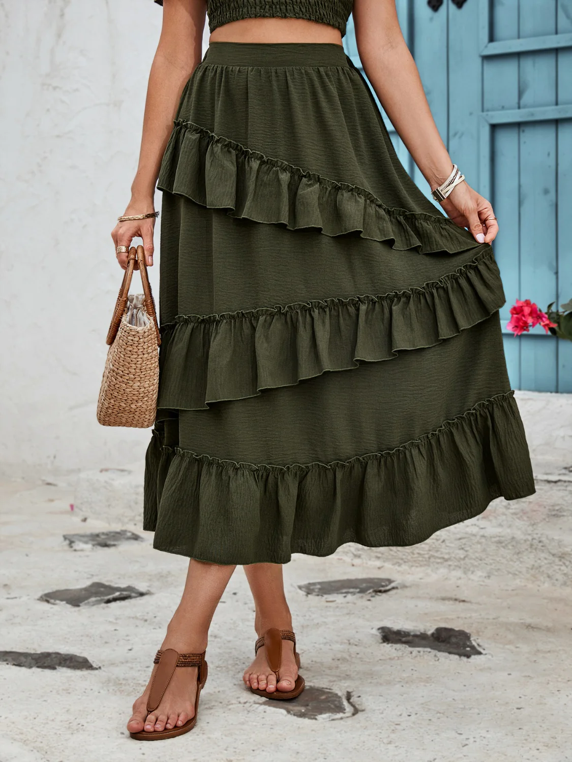 Honey Ruffled Elastic Waist Midi Skirt - Image 4