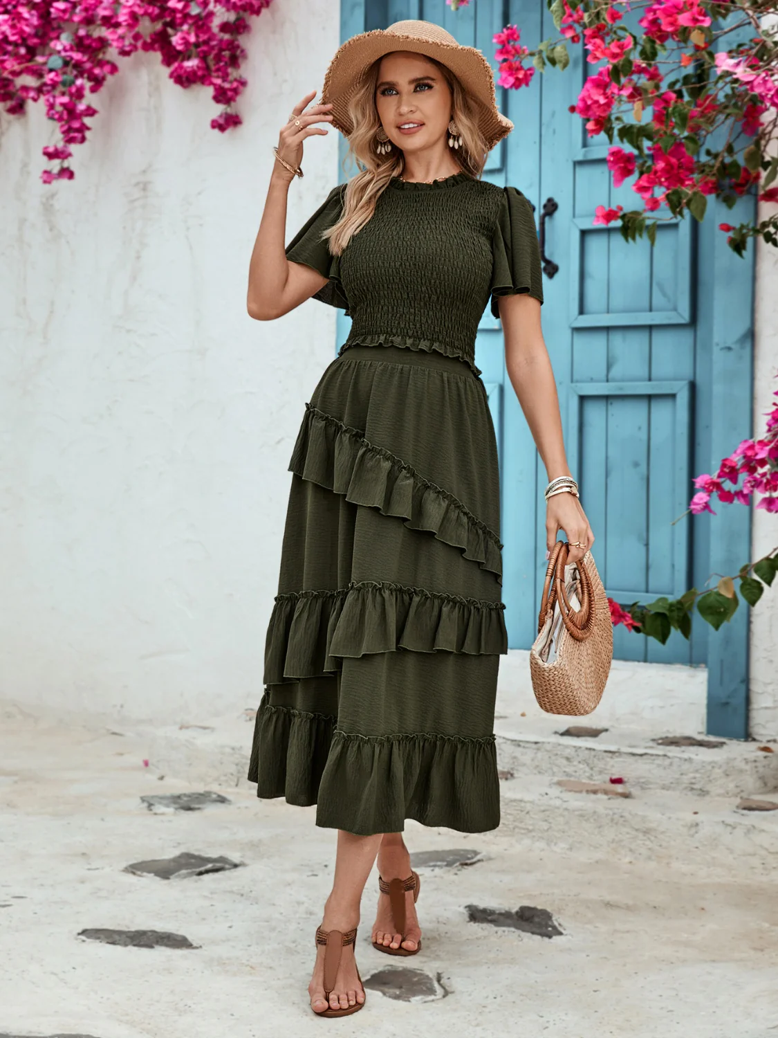 Honey Ruffled Elastic Waist Midi Skirt - Image 5