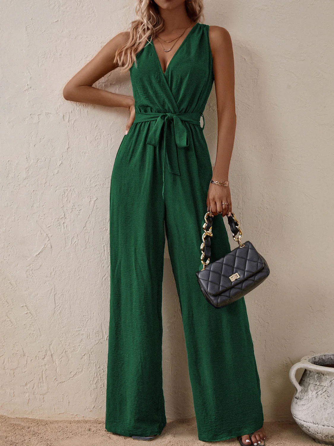 Honey Tied Surplice Sleeveless Wide Leg Jumpsuit - Image 11