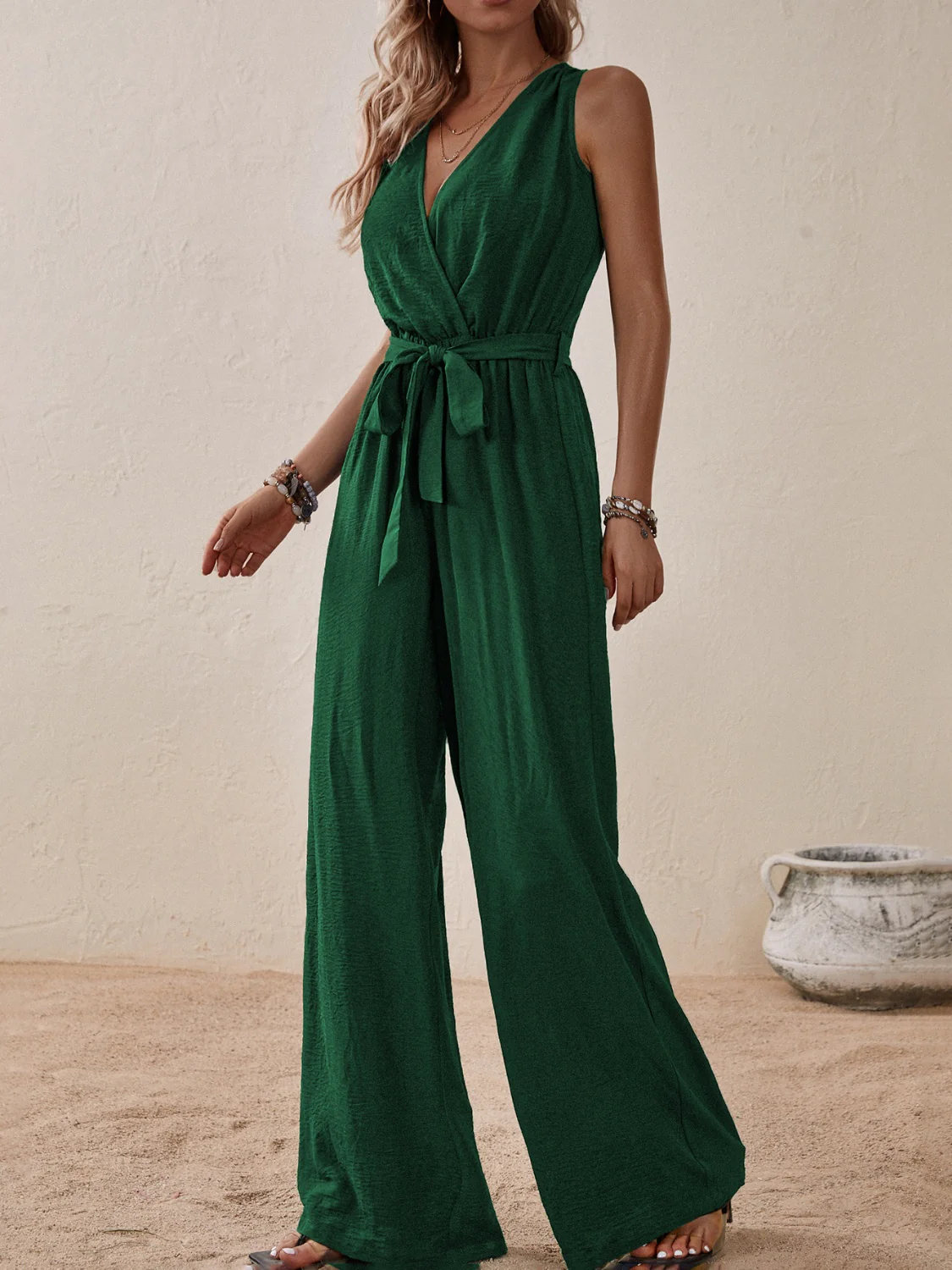 Honey Tied Surplice Sleeveless Wide Leg Jumpsuit - Image 12
