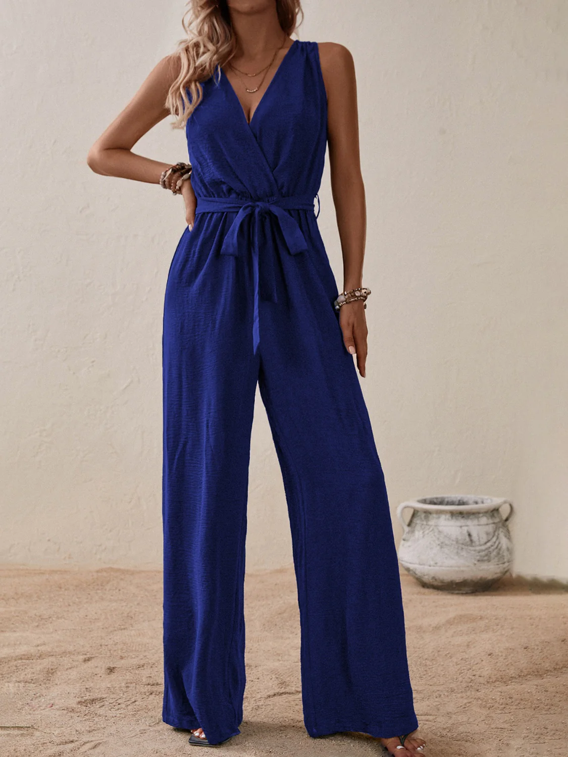 Honey Tied Surplice Sleeveless Wide Leg Jumpsuit - Image 18