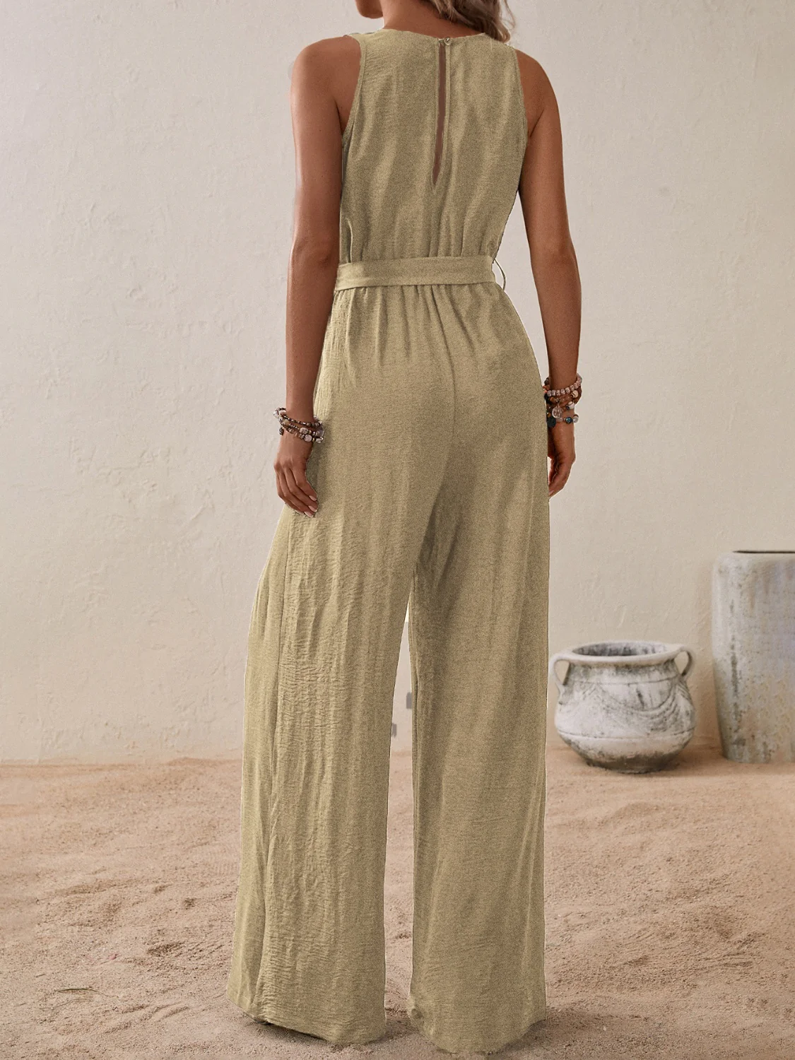 Honey Tied Surplice Sleeveless Wide Leg Jumpsuit - Image 23