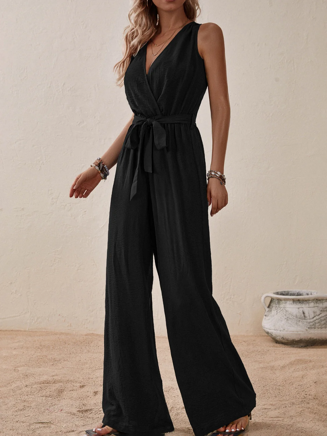 Honey Tied Surplice Sleeveless Wide Leg Jumpsuit - Image 5