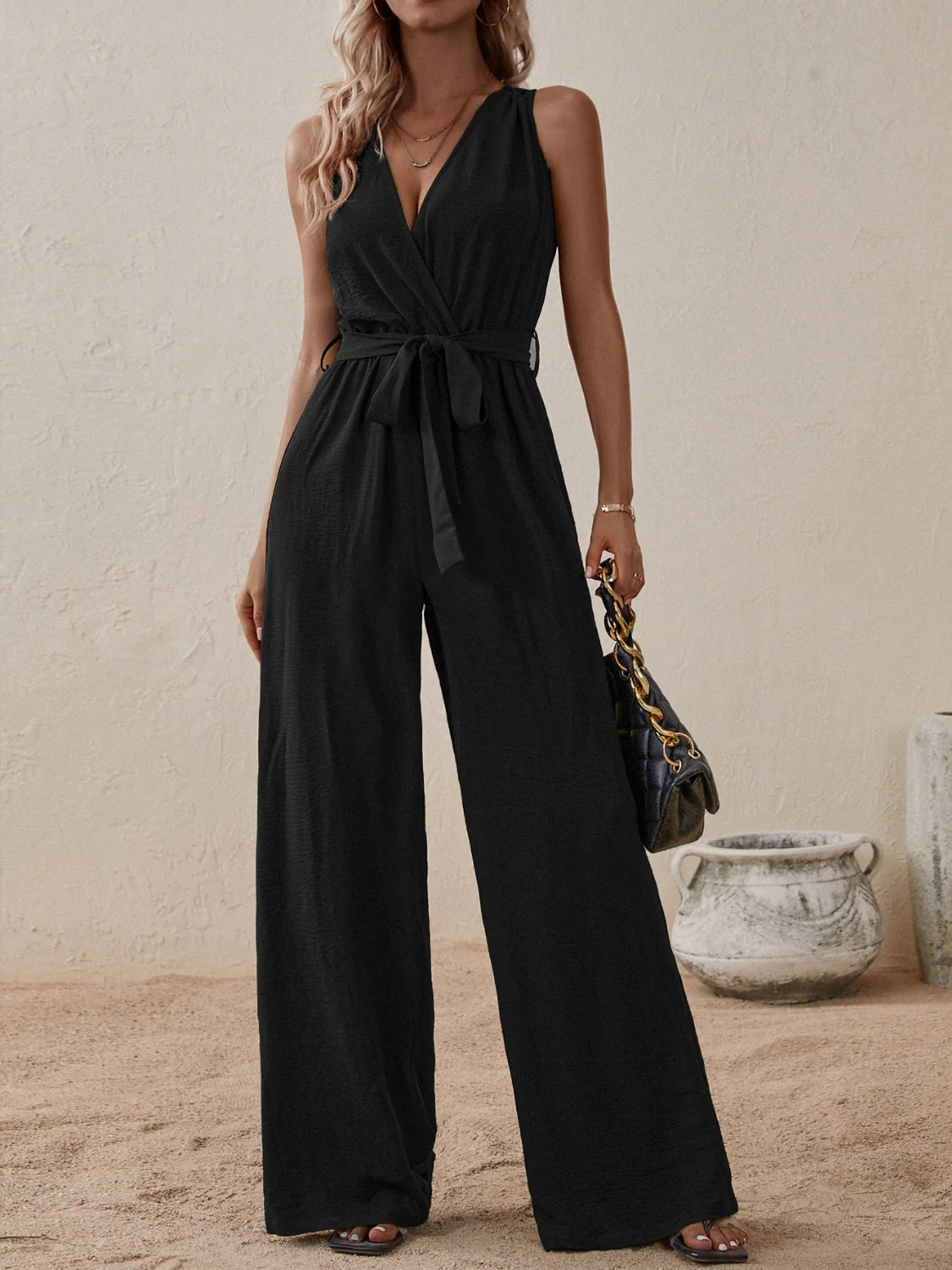 Honey Tied Surplice Sleeveless Wide Leg Jumpsuit - Image 6