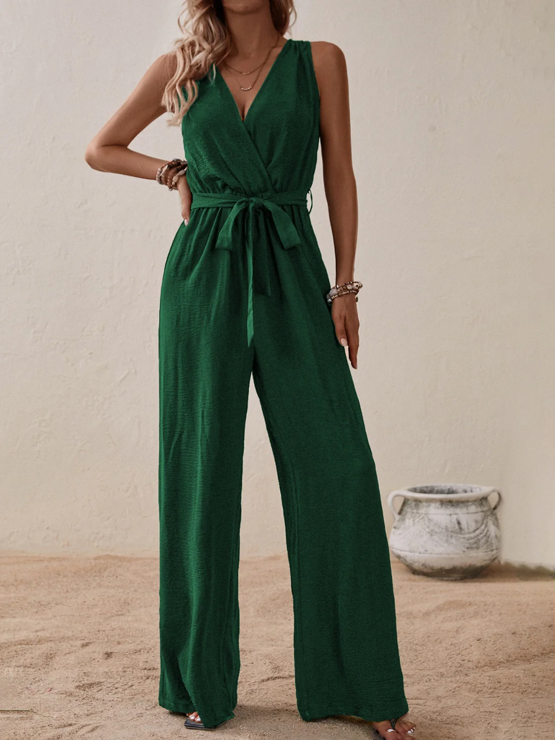 Honey Tied Surplice Sleeveless Wide Leg Jumpsuit - Image 8
