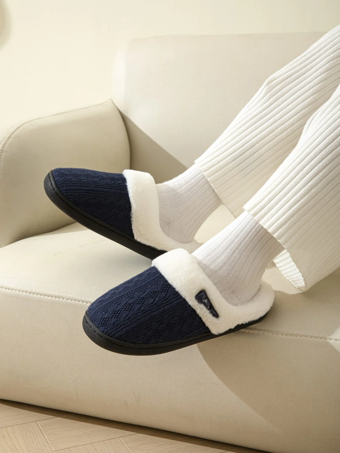 Horn Buckle Furry Texture Flat Slippers - Image 17