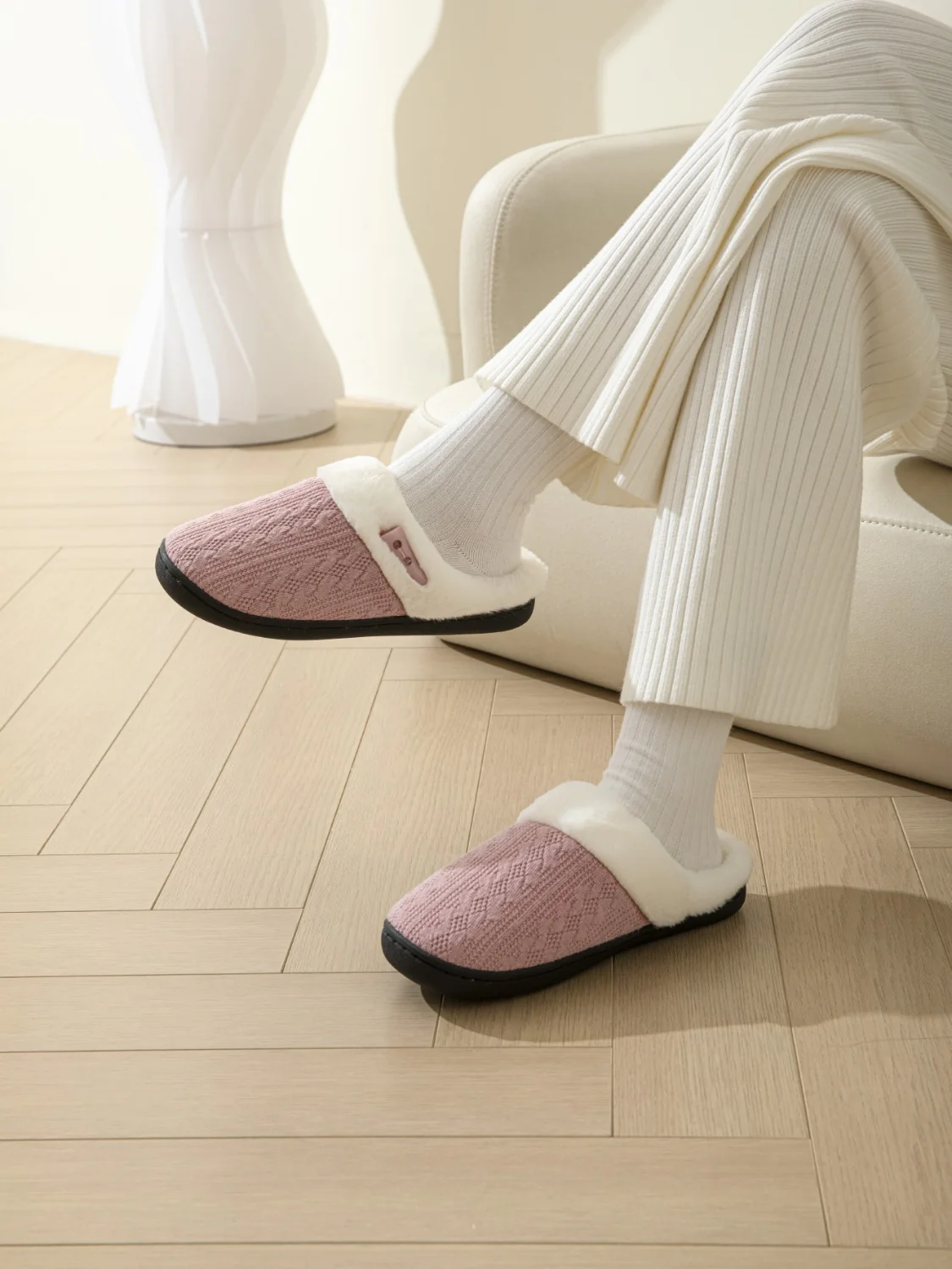 Horn Buckle Furry Texture Flat Slippers - Image 3