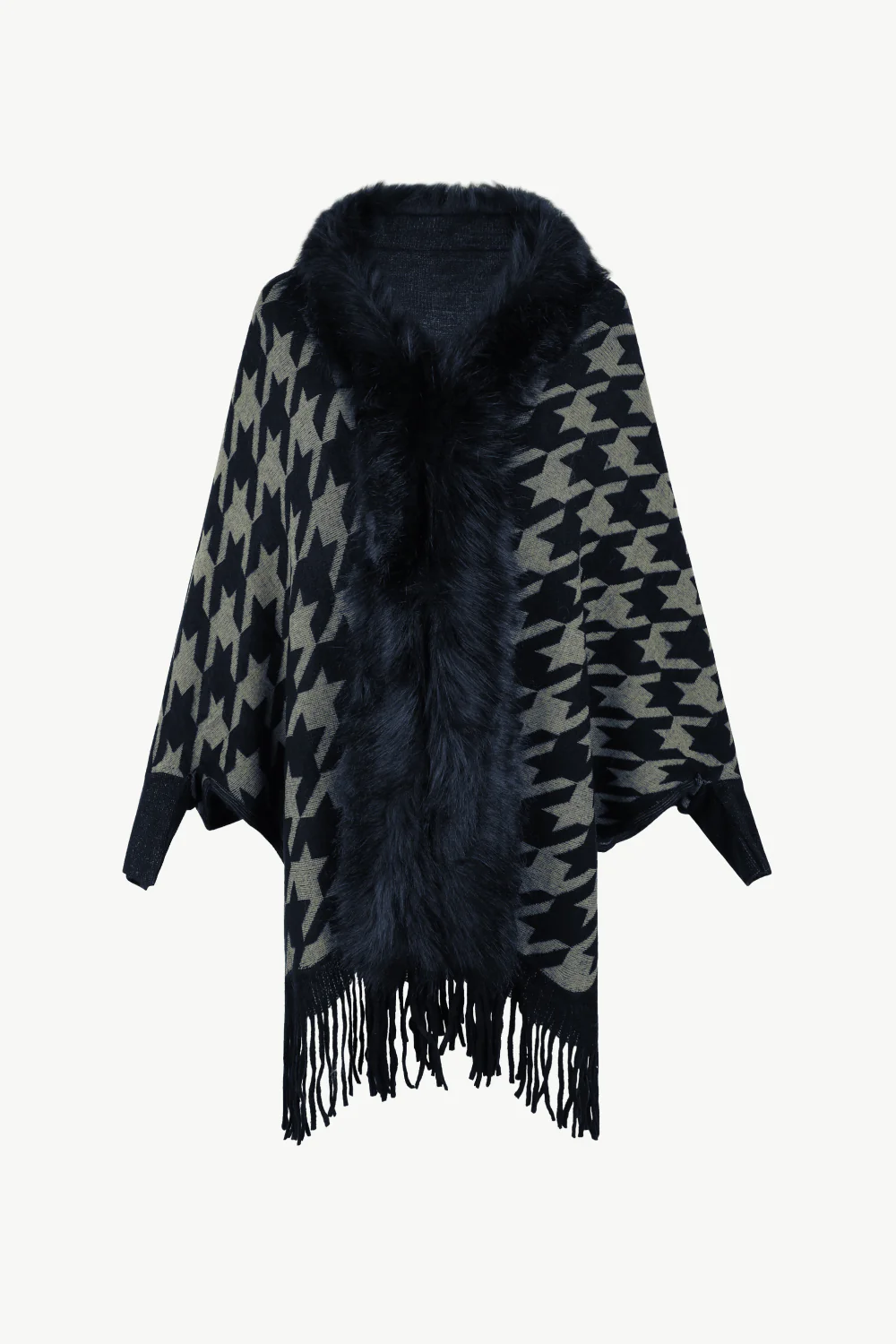 Houndstooth Fringe Hem Poncho - Image 12