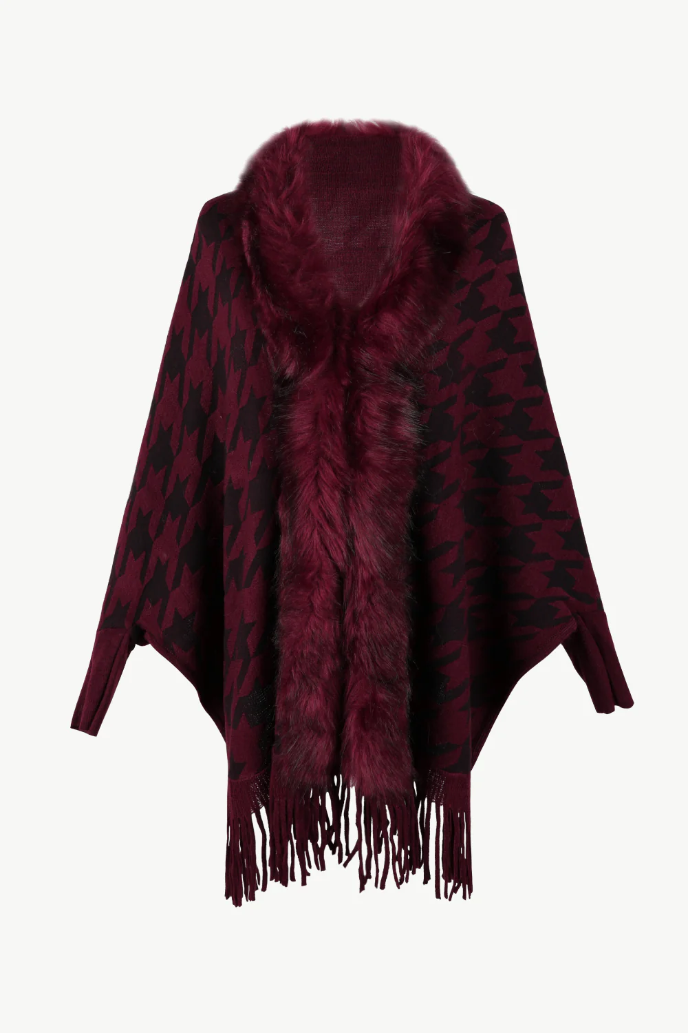 Houndstooth Fringe Hem Poncho - Image 18