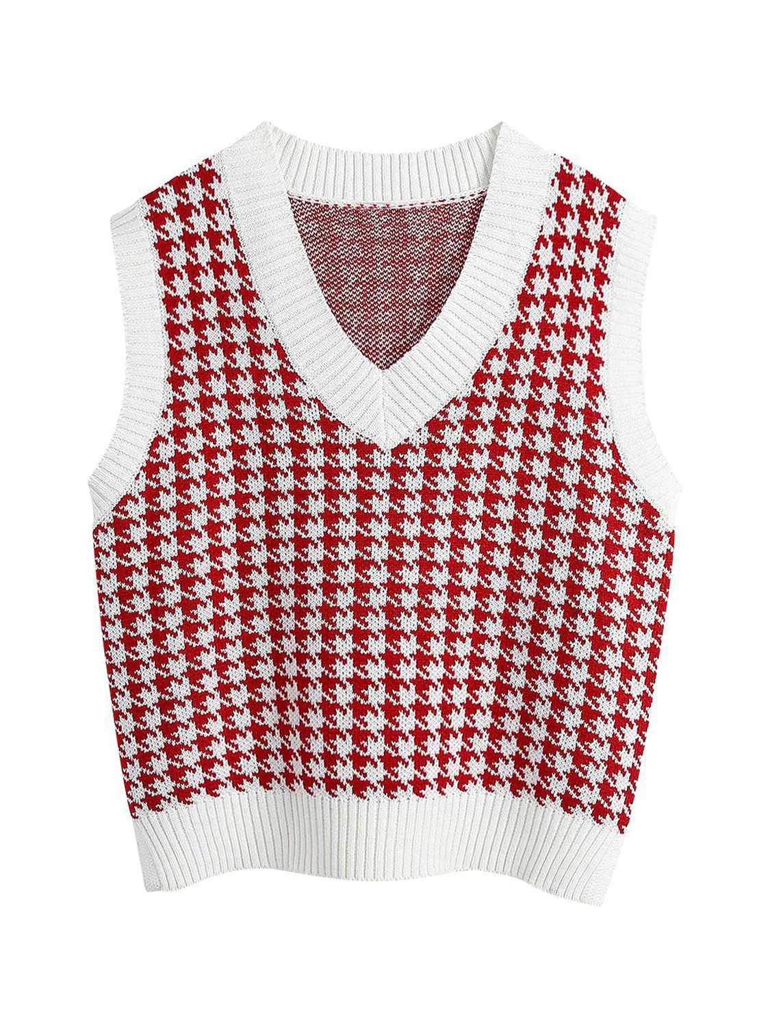 Houndstooth V-Neck Sweater Vest - Image 13