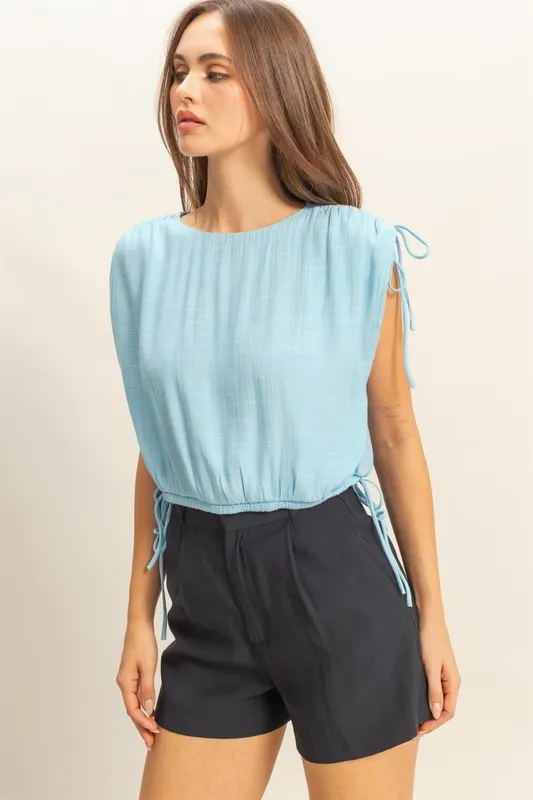 HYFVE Bubble Hem Side Tie Detail Round Neck Sleeveless Blouse - Image 2