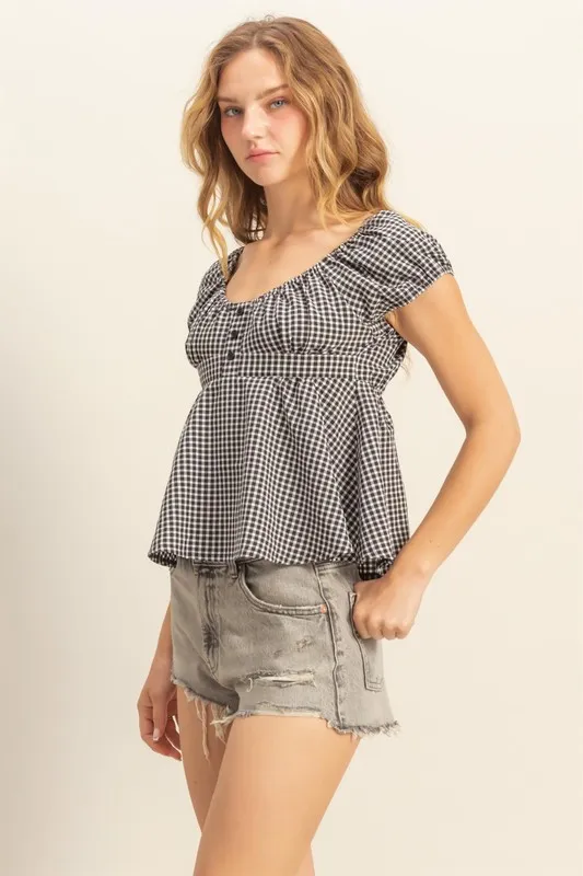 HYFVE Gingham Scoop Neck Cap Sleeve Blouse - Image 2