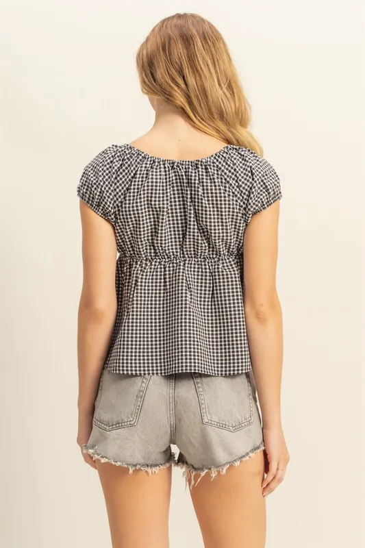 HYFVE Gingham Scoop Neck Cap Sleeve Blouse - Image 3