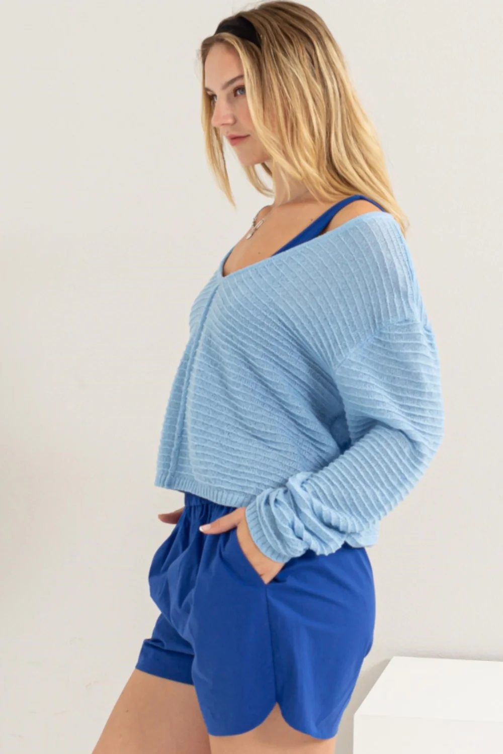 HYFVE V-Neck Stripe Texture Long Sleeve Top - Image 3