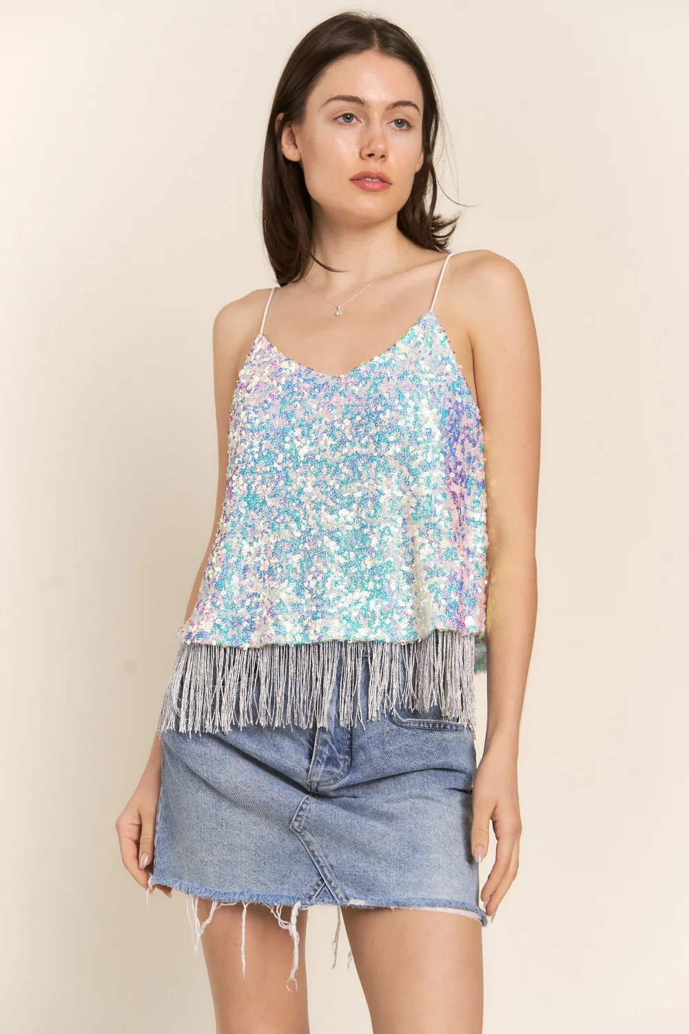 J.NNA Sequin Tassel Hem Flowy Cami - Image 4