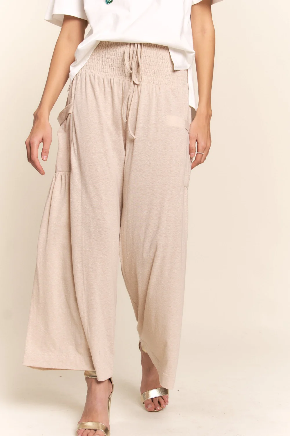 J.NNA Smocked Waist Boho Wide Leg Pants with Pockets - Image 4